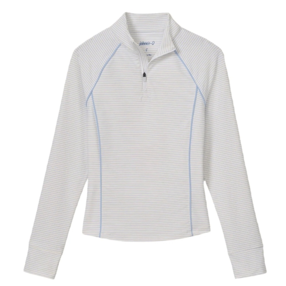 NWT $138 Johnnie-O White and Blue Quarter-Zip Pullover Size Medium
